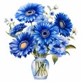 Realistic Watercolor Blue Flowers Vase On White Background Royalty Free Stock Photo