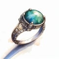 Realistic Watercolor Chrysocolla Gemstone Ring Drawing