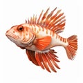 Realistic Watercolor Clipart Of Orange And White Lion Fish