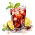 Realistic Watercolor Cranberry And Lemon Cocktail Eps File Download