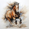 Realistic Watercolor Drawing Of A Dynamic Horse Running