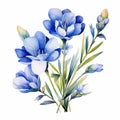 Realistic Watercolor Flower Card With Blue Wild Flowers