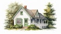 Realistic Watercolor House Cottage 2 Hyper-detailed Emerald And Green Renderings