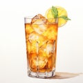 Realistic Watercolor Illustration Of An Arnold Palmer Cocktail Royalty Free Stock Photo