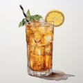 Realistic Watercolor Illustration Of Arnold Palmer Cocktail Royalty Free Stock Photo