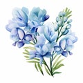 Realistic Watercolor Illustration Of Blue Freesia Arrangement