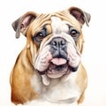 Realistic Watercolor Bulldog Portrait On White Background