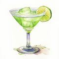 Realistic Watercolor Illustration Of A Green Margarita Cocktail Royalty Free Stock Photo