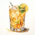 Realistic Watercolor Illustration Of A High Detailed Lager Cocktail In A Glass