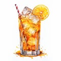 Realistic Watercolor Illustration Of Iced Orange Tea