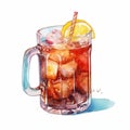 Realistic Watercolor Illustration Of Iced Tea And Coffee In A Glass