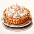 Realistic Watercolor Illustration Of Pumpkin Chiffon Pie With Cinnamon Roll Crust