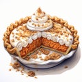 Realistic Watercolor Illustration Of Pumpkin Chiffon Pie With Crunchy Toasted Pieces Royalty Free Stock Photo