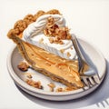 Realistic Watercolor Illustration Of Pumpkin Chiffon Pie With Oatmeal And Pecan Crust Royalty Free Stock Photo