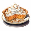 Realistic Watercolor Illustration Of Pumpkin Chiffon Pie With Oatmeal And Pecan Crust Royalty Free Stock Photo