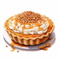 Realistic Watercolor Illustration Of Pumpkin Chiffon Pie With Pecan Shortbread Crust Royalty Free Stock Photo