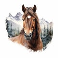 Realistic Watercolor Illustration Of Rocky Mountain Horse In Mahogany Forest Royalty Free Stock Photo