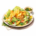 Realistic Watercolor Illustration Of Traditional Vietnamese Fried Food