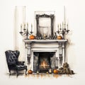 Realistic Watercolor Interior Design Sketch For Halloween Decor Royalty Free Stock Photo