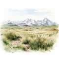 Realistic Watercolor Landscape Illustration Of Grand Teton Range