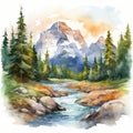 Realistic Watercolor Landscape Of Jasper National Park