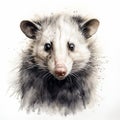 Realistic Watercolor Opossum Illustration With Expressive Brush Strokes