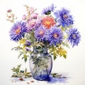 Realistic Watercolor Painting Of Blooming Flowers In A Vase