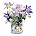Realistic Watercolor Painting Of Columbine In A Jar