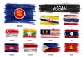 Realistic watercolor painting flag of ASEAN Association of Southeast Asian Nations and membership . Illustration Royalty Free Stock Photo
