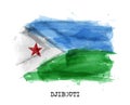 Realistic watercolor painting flag of Djibouti . Vector