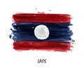 Realistic watercolor painting flag of Laos . Vector