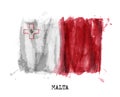 Realistic watercolor painting flag of Malta . Vector