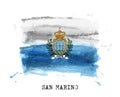 Realistic watercolor painting flag of San marino . Vector