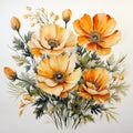 Realistic Watercolor Painting Of Marigold Flowers For Flyer