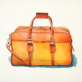 Realistic Watercolor Painting Of An Orange Satchel With Streamline Elegance