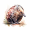 Realistic Watercolor Painting Of A Pig Echidna