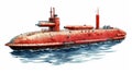 Realistic Watercolor Painting Of A Soviet Red Submarine