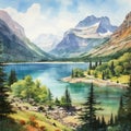 Realistic Watercolor Painting Of Waterton-glacier International Peace Park