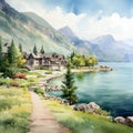 Realistic Watercolor Painting Of Waterton-glacier International Peace Park