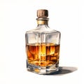 Realistic Watercolor Painting Of Whisky Bottle With Minimal Shadow