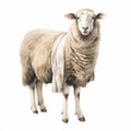 Realistic Watercolor Painting Of A Wool Sheep With Shawl