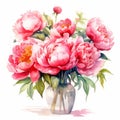 Realistic Watercolor Peonies In Vase - High Resolution Illustration Royalty Free Stock Photo