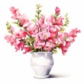 Realistic Watercolor Pink Flowers In White Vase Illustration