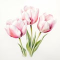 Realistic Watercolor Pink Tulips Delicate Paper Cutouts And Meticulously Detailed Still Life Royalty Free Stock Photo