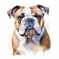 Realistic Watercolor Portrait Of Bulldog On White Background Royalty Free Stock Photo