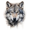 Realistic Watercolor Portrait Of A Wolf Head In Uhd