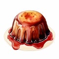 Realistic Watercolor Pudding Illustration With Chocolate Glaze