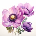 Realistic Watercolor Purple Poppy Flowers - Surrealistic Design