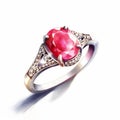 Realistic Watercolor Ruby Ring Illustration With Chinese Traditional Influence Royalty Free Stock Photo