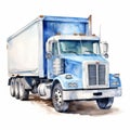 Realistic Watercolor Semi Truck Clipart With Subtle Shading Royalty Free Stock Photo